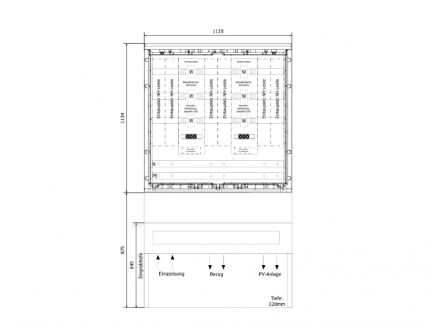 Wandlerschrank 630A komplett 1120x1150x320mm